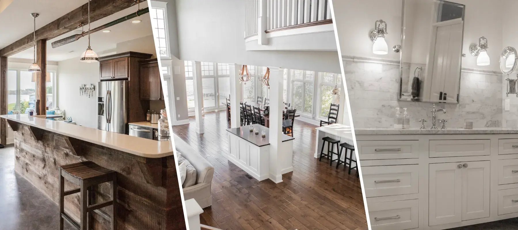 Split-screen image of three custom luxury remodeling projects done by Hogan Design and Construction