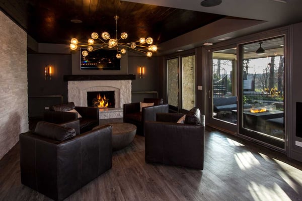 dark but luxurious basement with lots of warm light