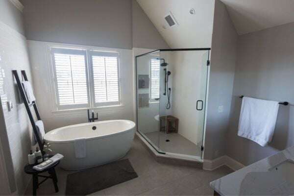 Luxe Angled Corner Shower In A Bathroom