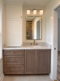 Single bathroom vanity with lots of drawers and cabinets for efficient storage space
